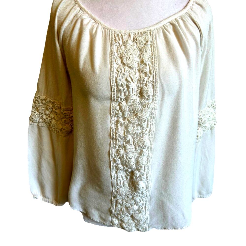Lilly Pulitzer White Boho Tunic Peasant Blouse Crochet Cottage Resort 3/4 XS